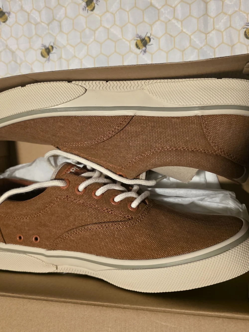 Sperry Men's Canvas Boat Shoes - Rust Brown with Cream Sole
